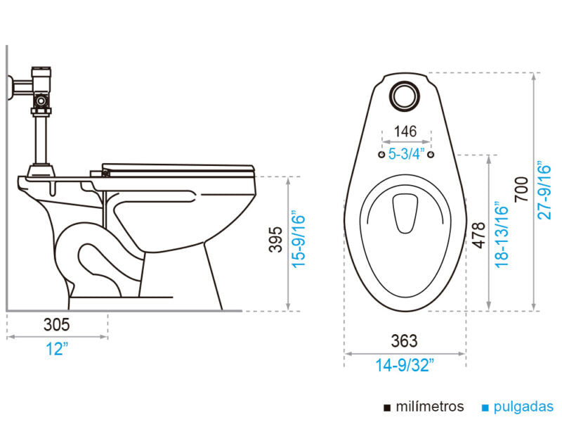 Sanitario Quantum elongado institucional para fluxometro